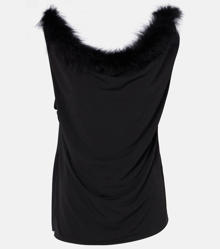 Boa feather-trimmed jersey top