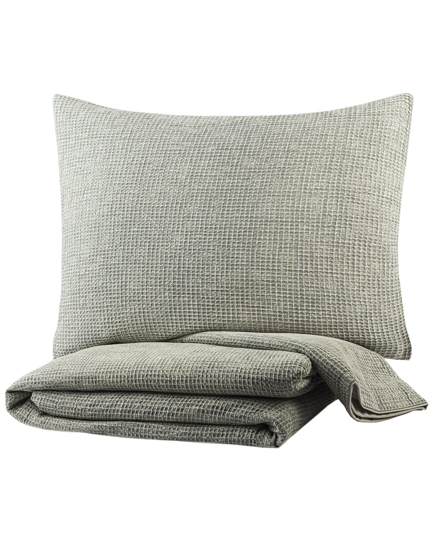 Surya Waffle Light Gray Duvet Set With Two Standard Shams