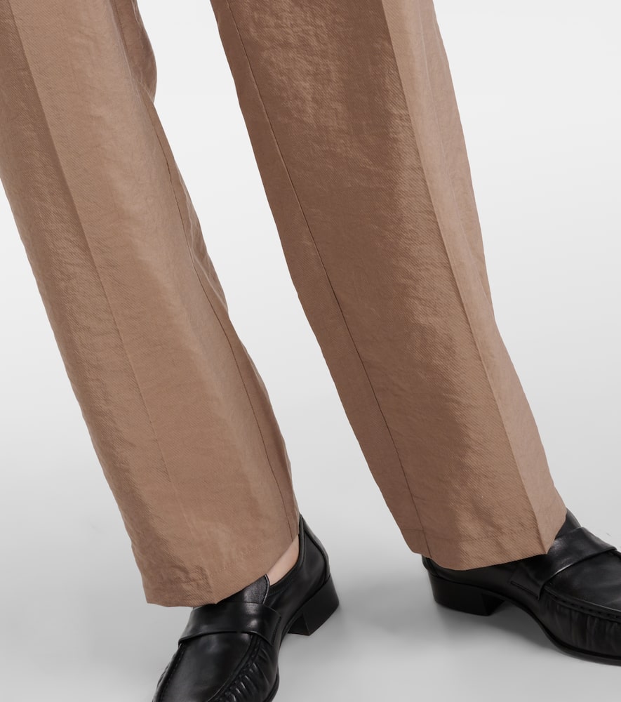 Pleated silk-blend twill straight pants