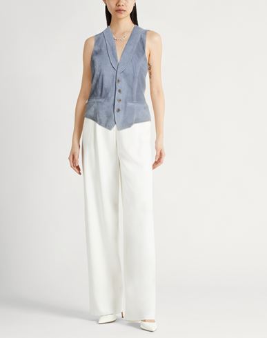 Woman Tailored Vest Slate blue Size 4 Goat skin