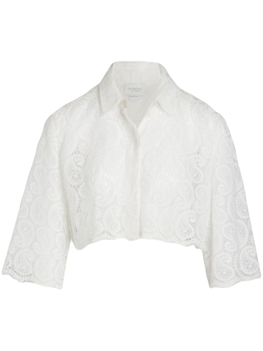 Paisley-pattern macramé cropped blouse - White