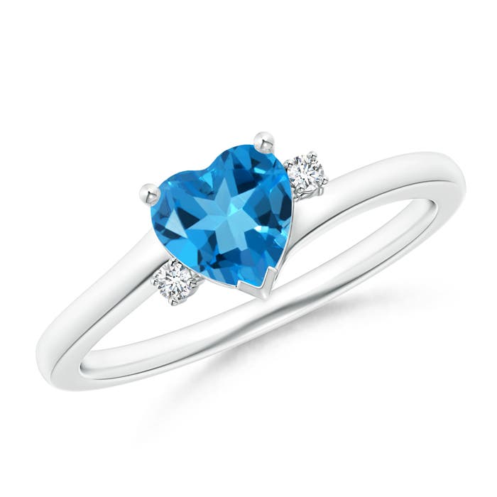 Angara 0.92 Carat Solitaire Heart Swiss Blue Topaz Bypass Ring with Diamonds in Platinum