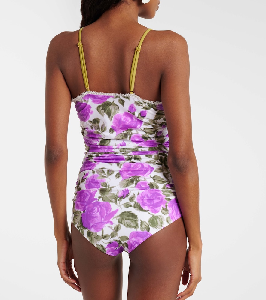 Chloé Floral ruched lace-trimmed swimsuit