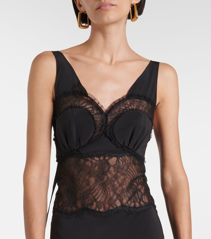 Lace-trimmed silk midi dress