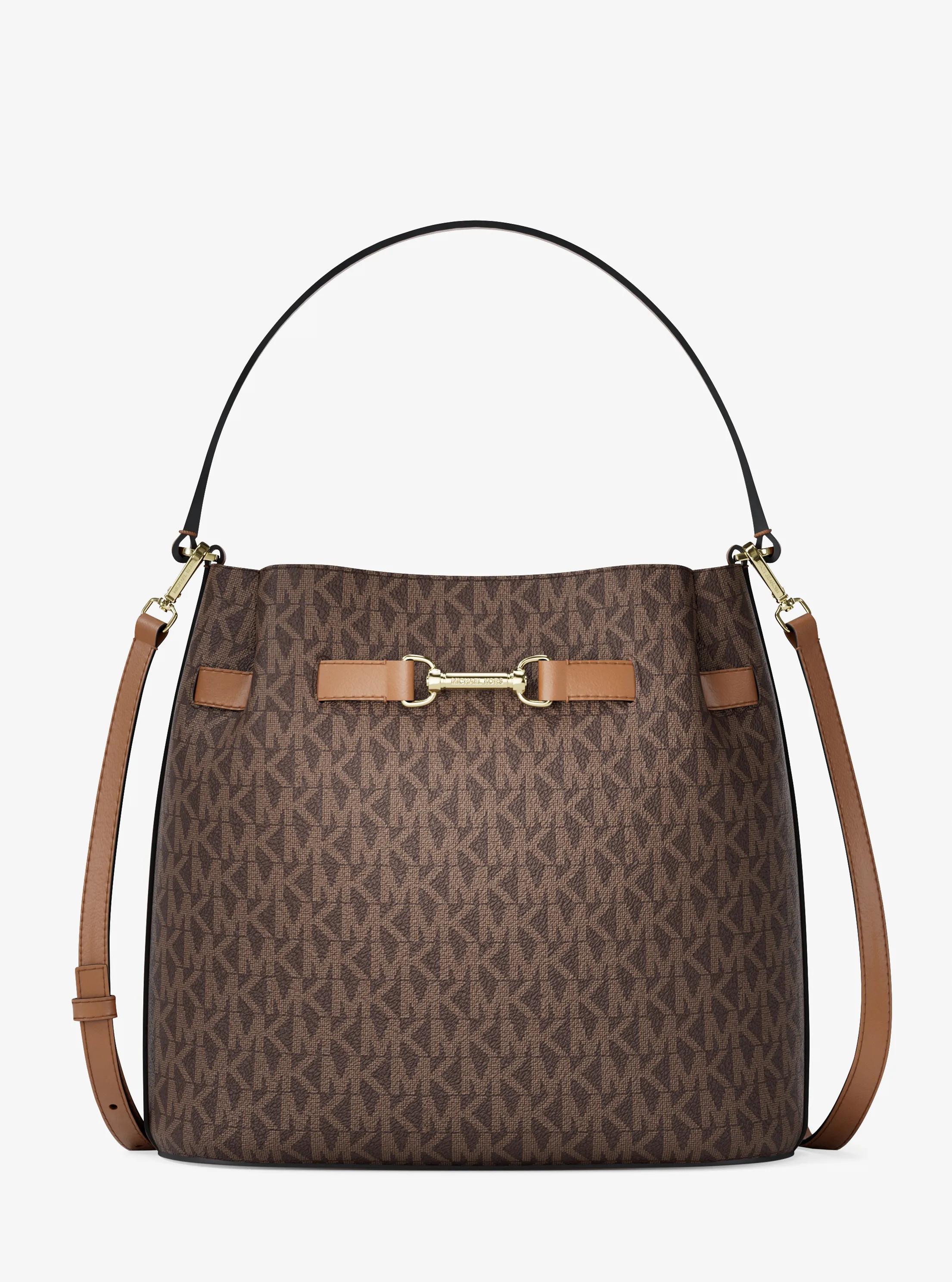 Carson Medium Signature Logo Convertible Bucket Crossbody Bag in Brown - One Size