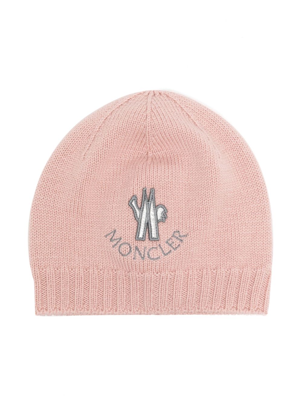 Logo-patch knitted wool beanie - Pink