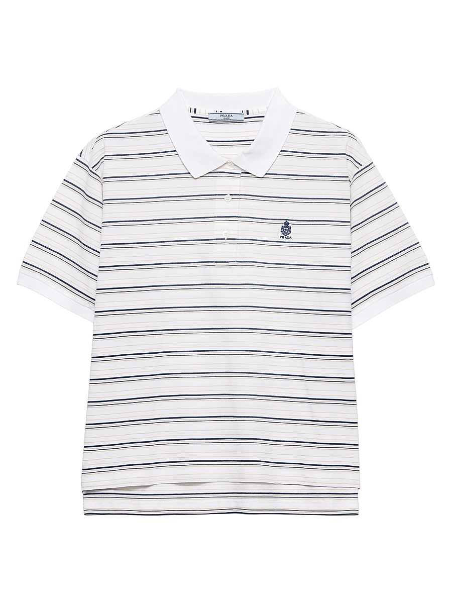 Women's Striped Piqué Polo Shirt - White