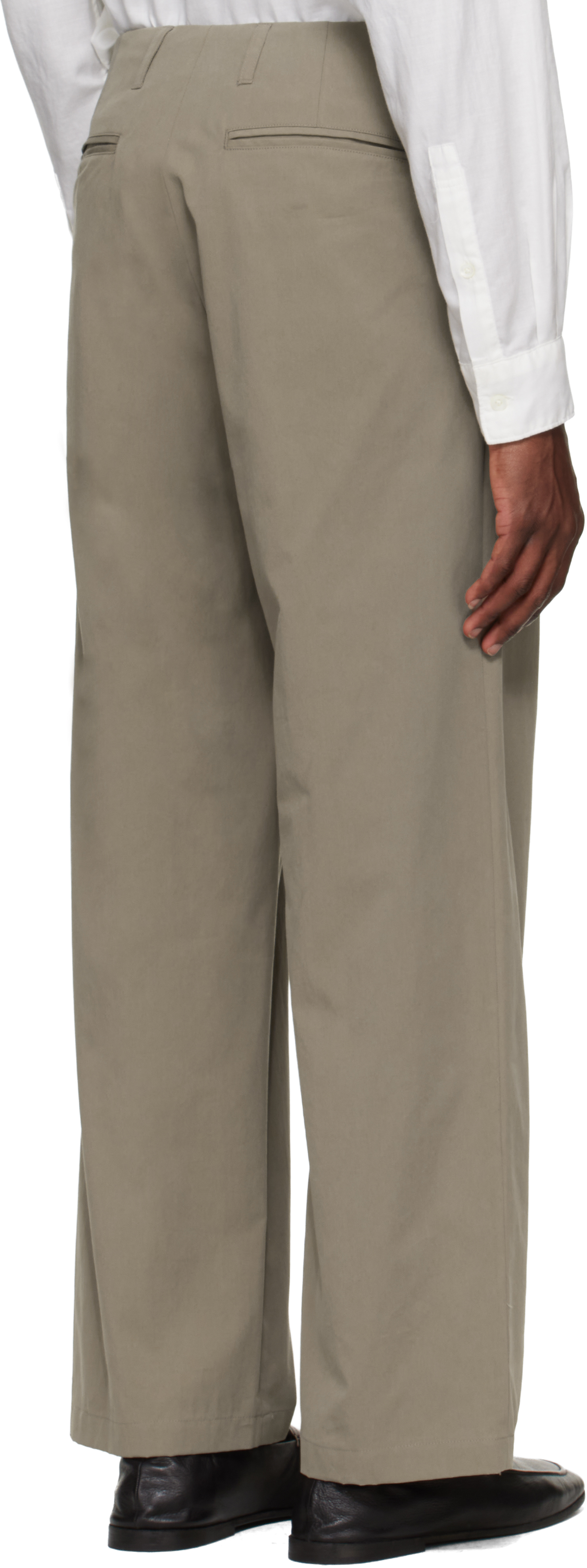 Beige 1-Pleat Trousers
