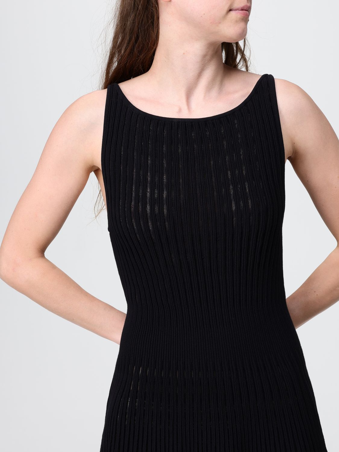 Pleated Knit Off-the-Shoulder Midi Dress