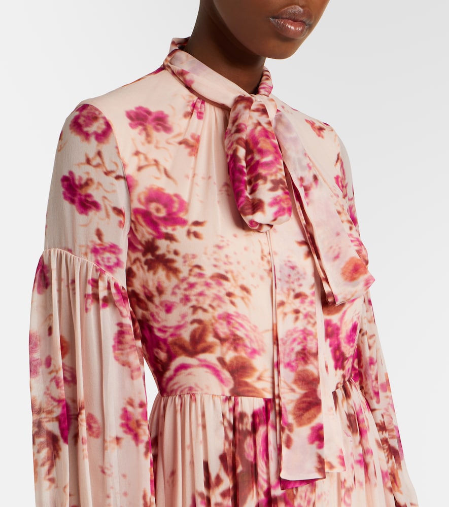 Floral neck-tie silk voile gown