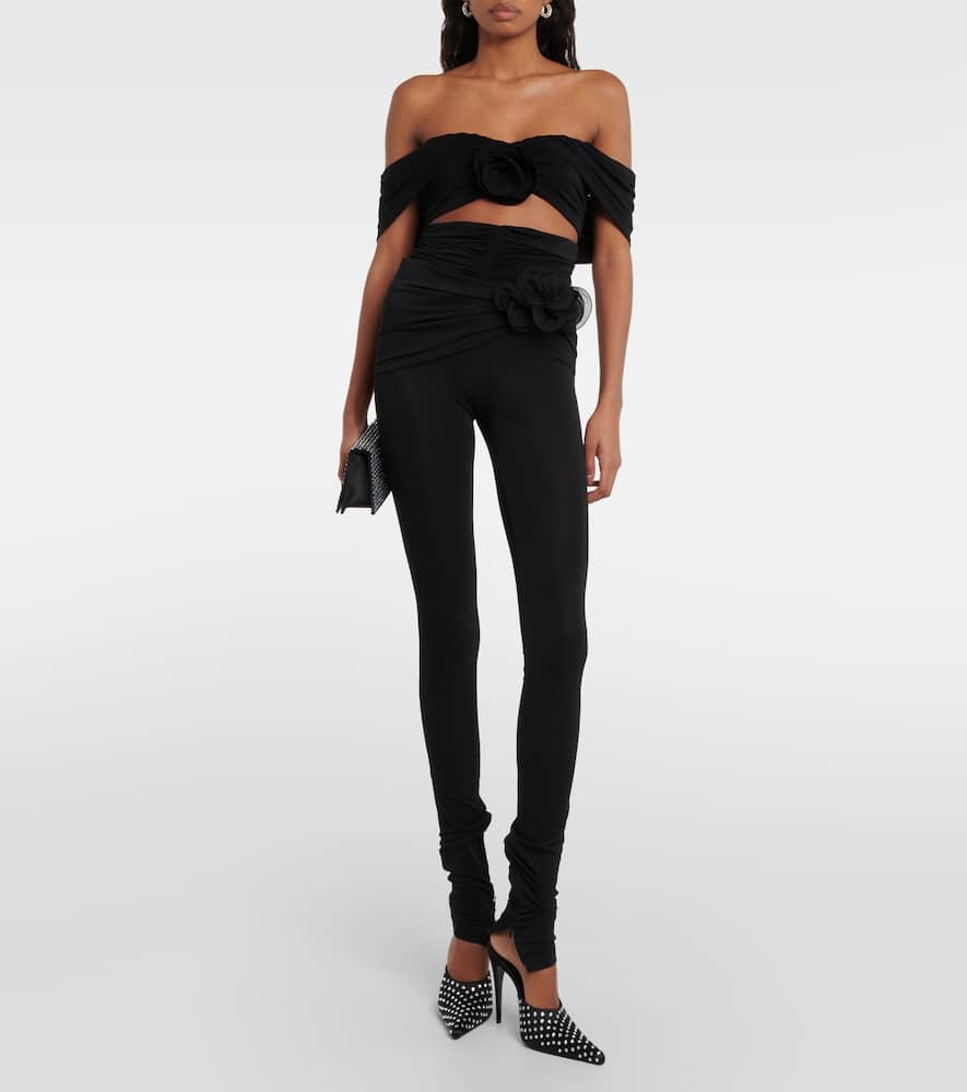 Floral-appliqué jersey leggings