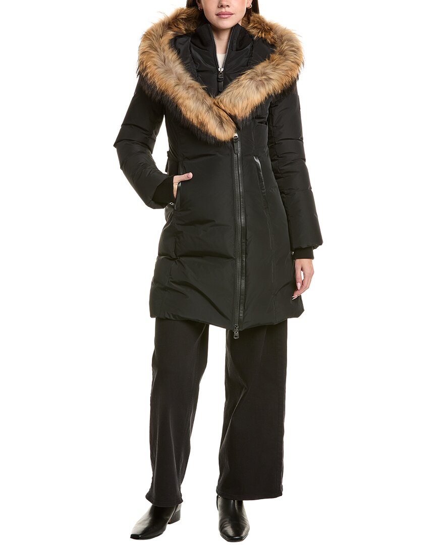 Kay Leather-Trim Down Coat