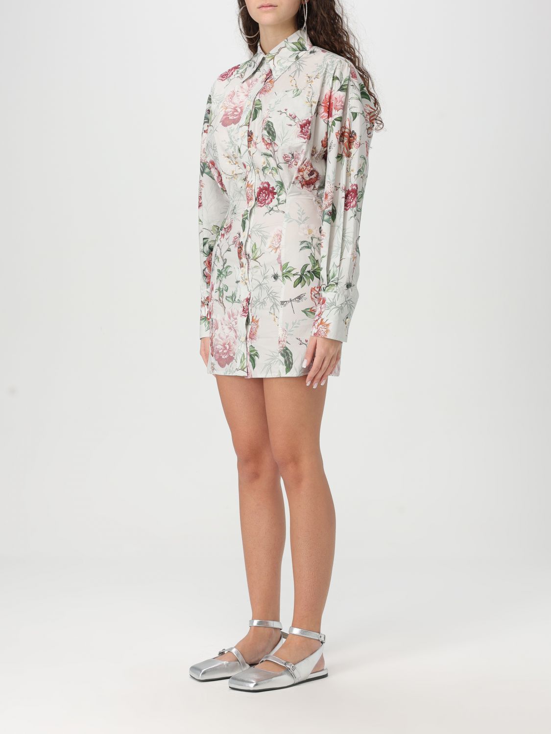 Floral-print mini dress - White
