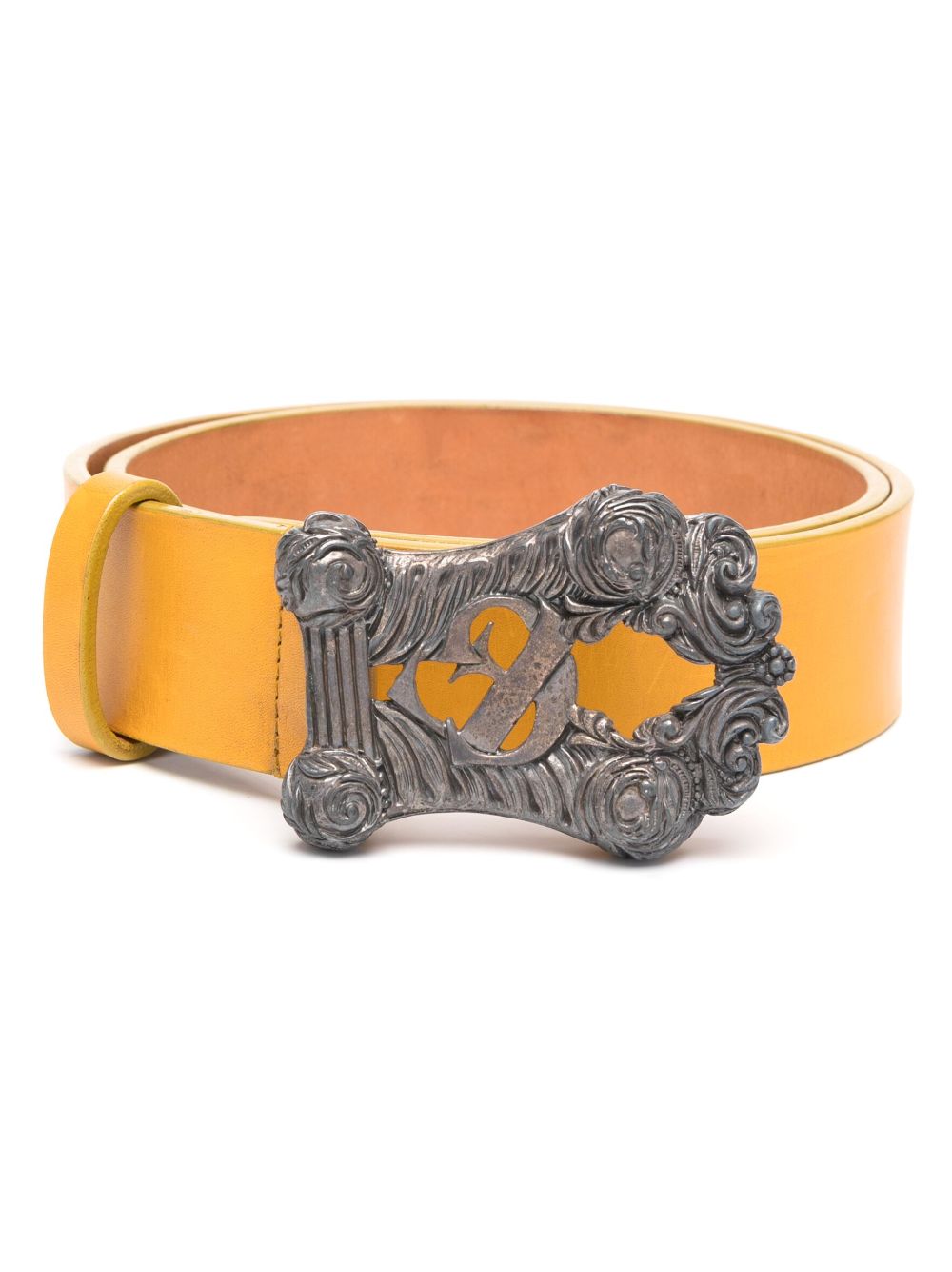 2000s logo-buckle leather belt - Yellow