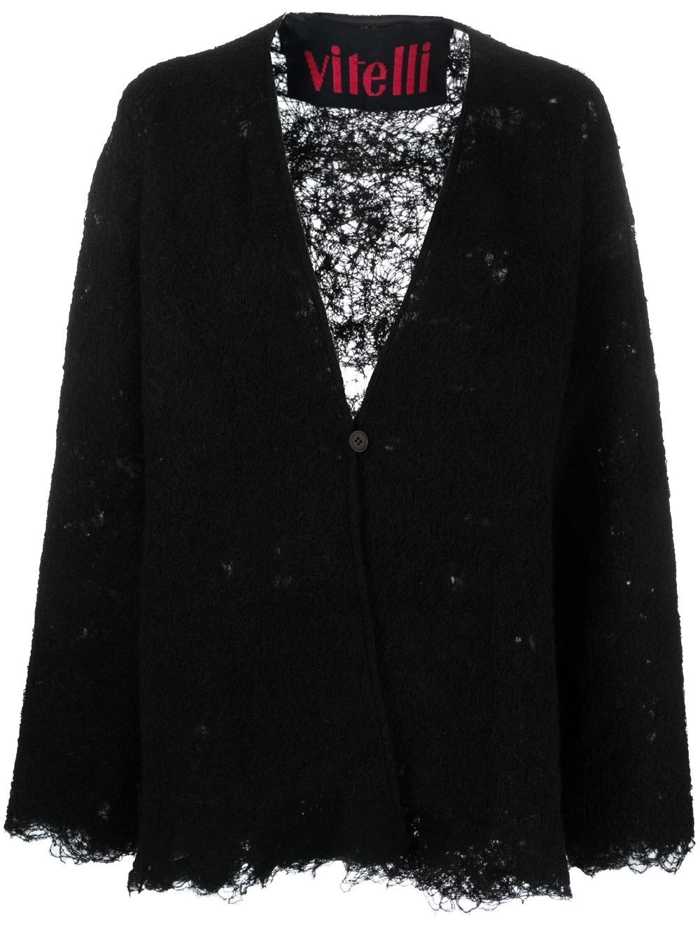 Distressed-effect knit cardigan - Black