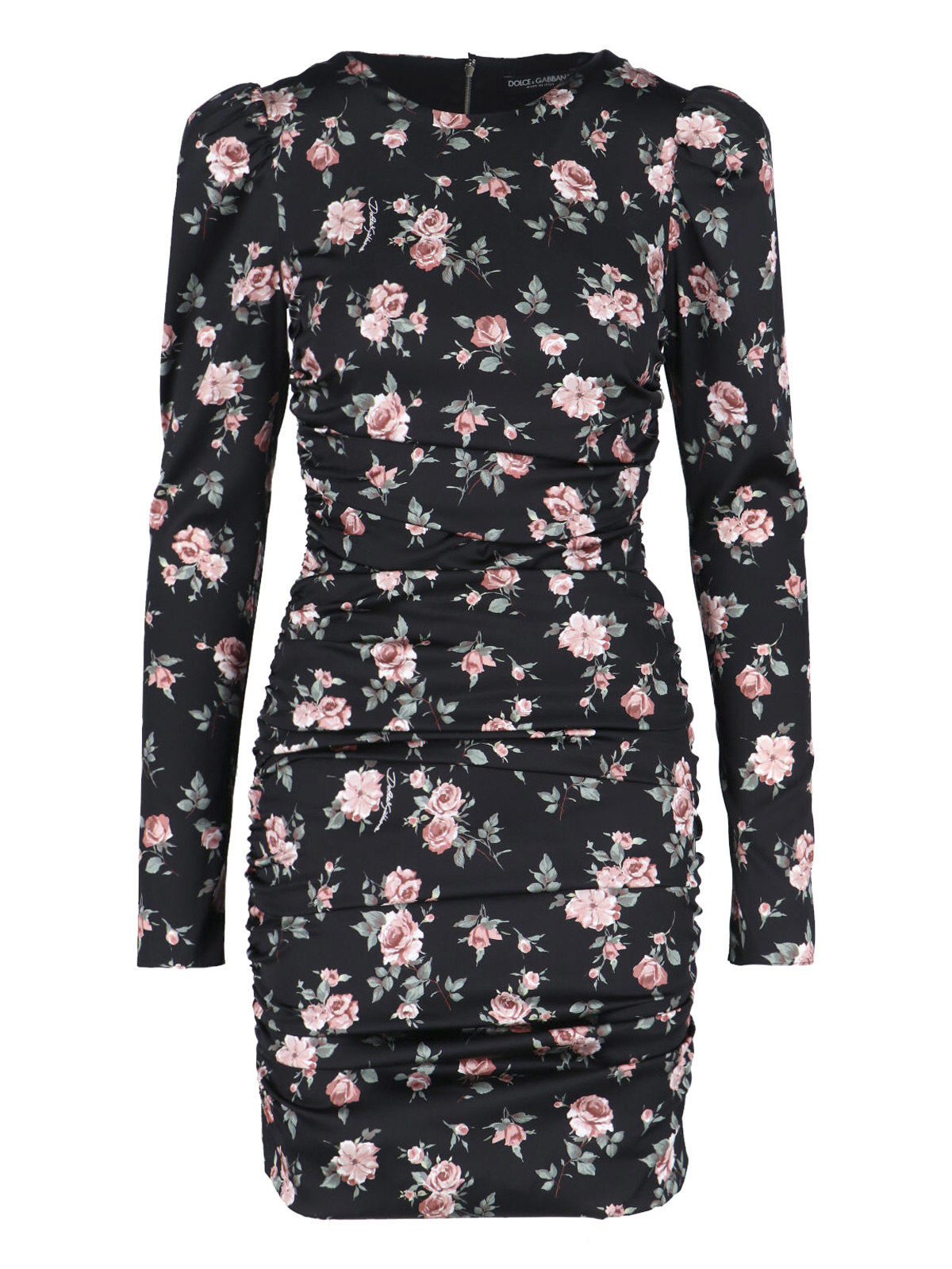 Dolce&Gabbana - silk dress ruched high neck flora