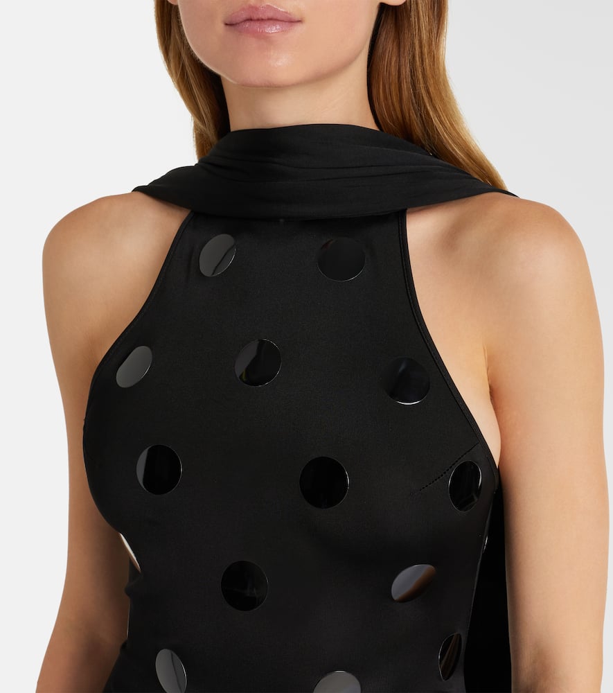 Embellished scarf-detail jersey gown