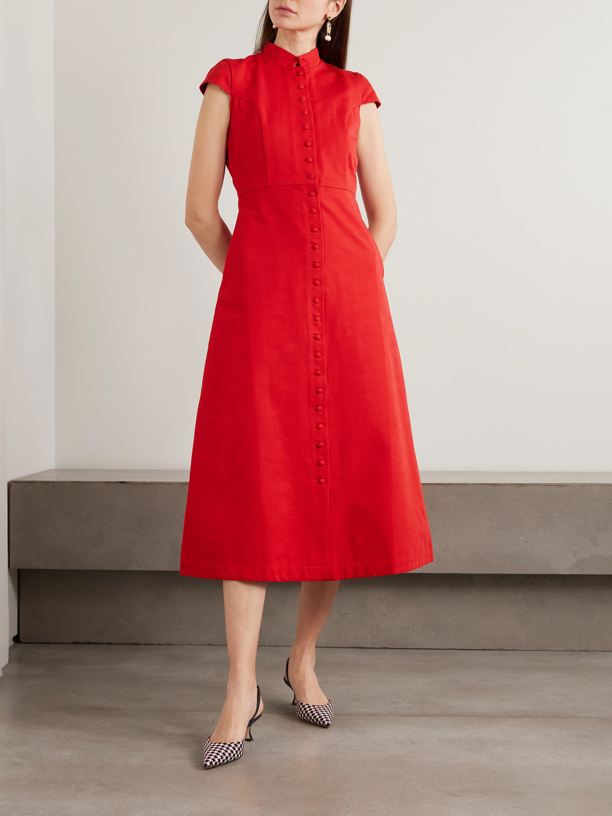 Amoako Cotton Midi Dress - Red