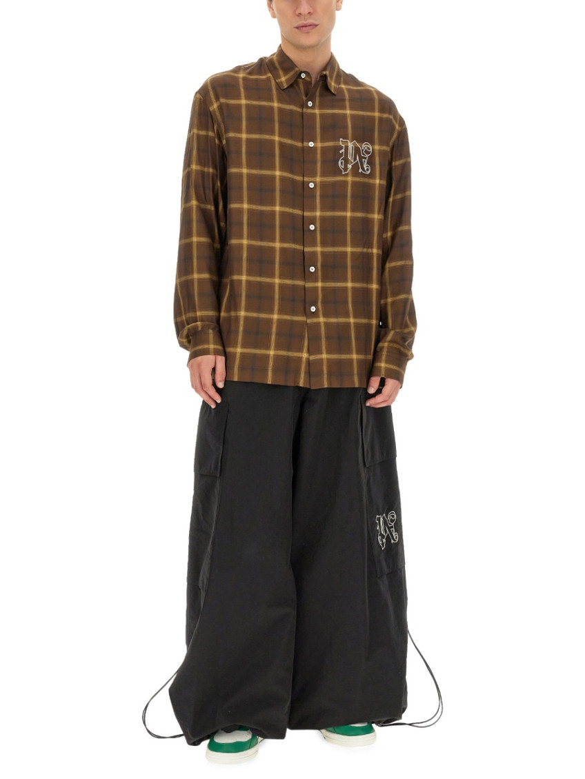 PA monogram-print checked shirt - Brown