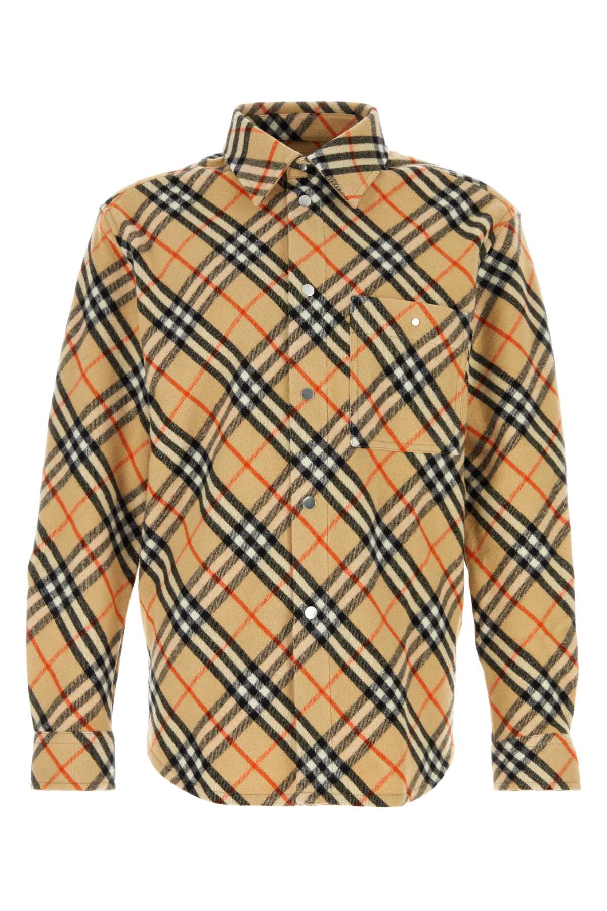 Checked Wool Flannel Shirt — Beige