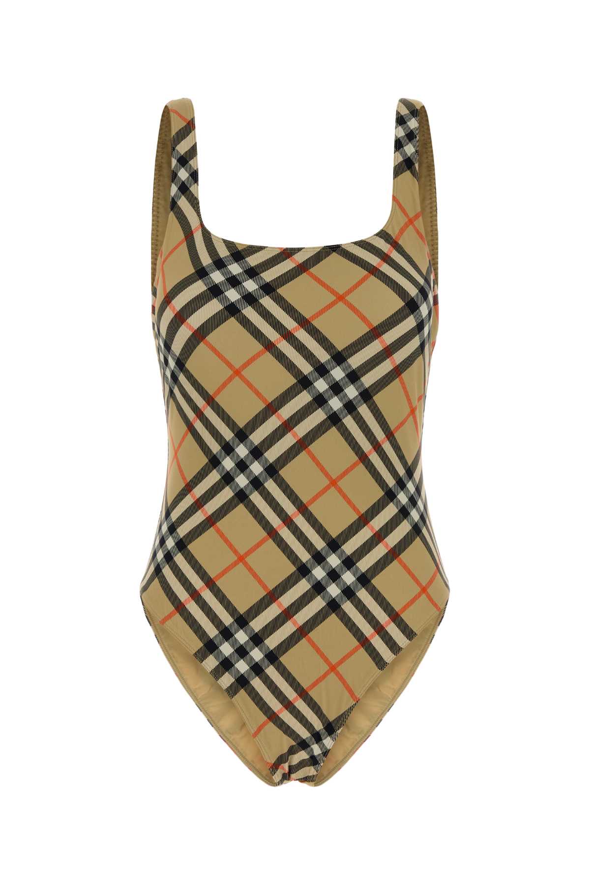 Checked Nylon Swimsuit — Beige