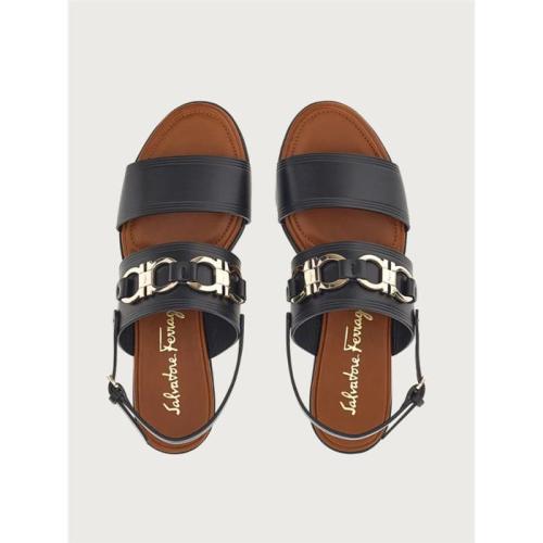 Gancini-plaque leather sandals - Black
