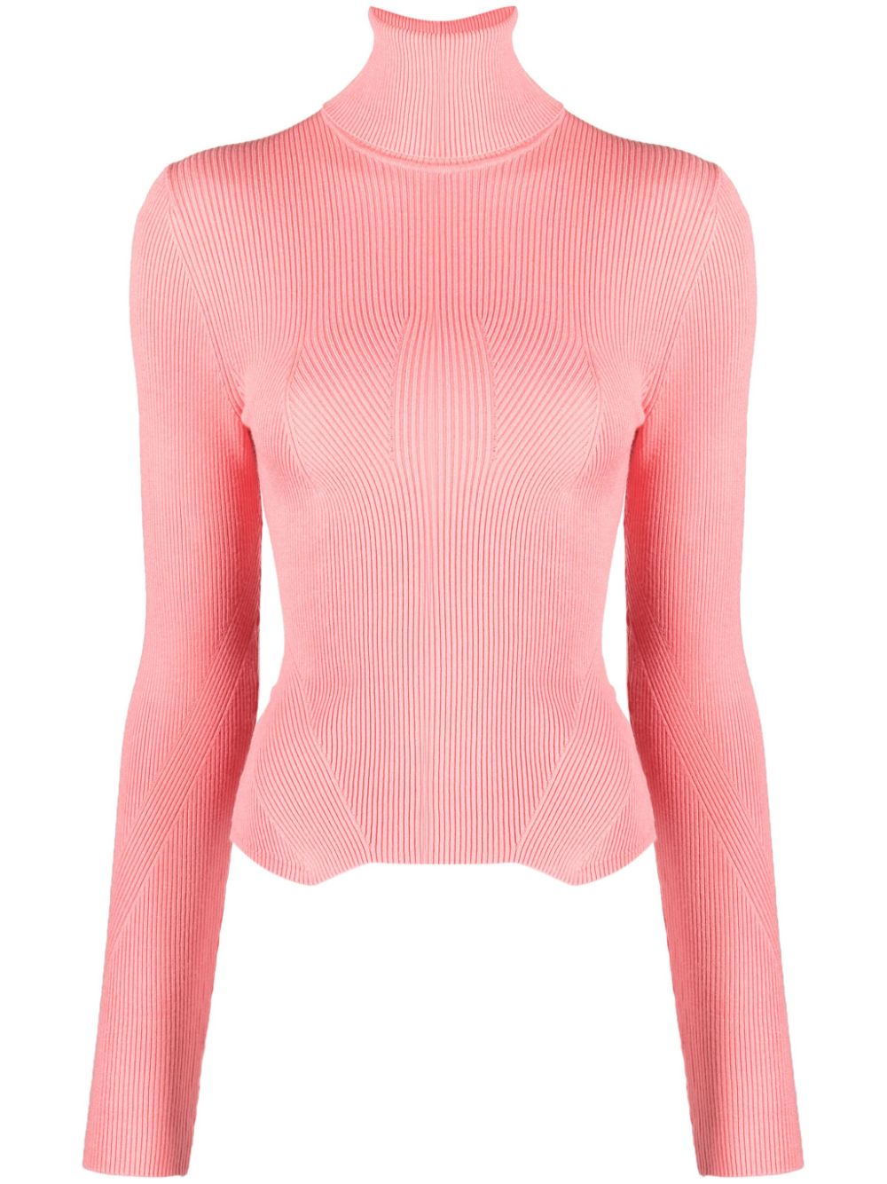 Roll-neck ribbed jumper - Pink