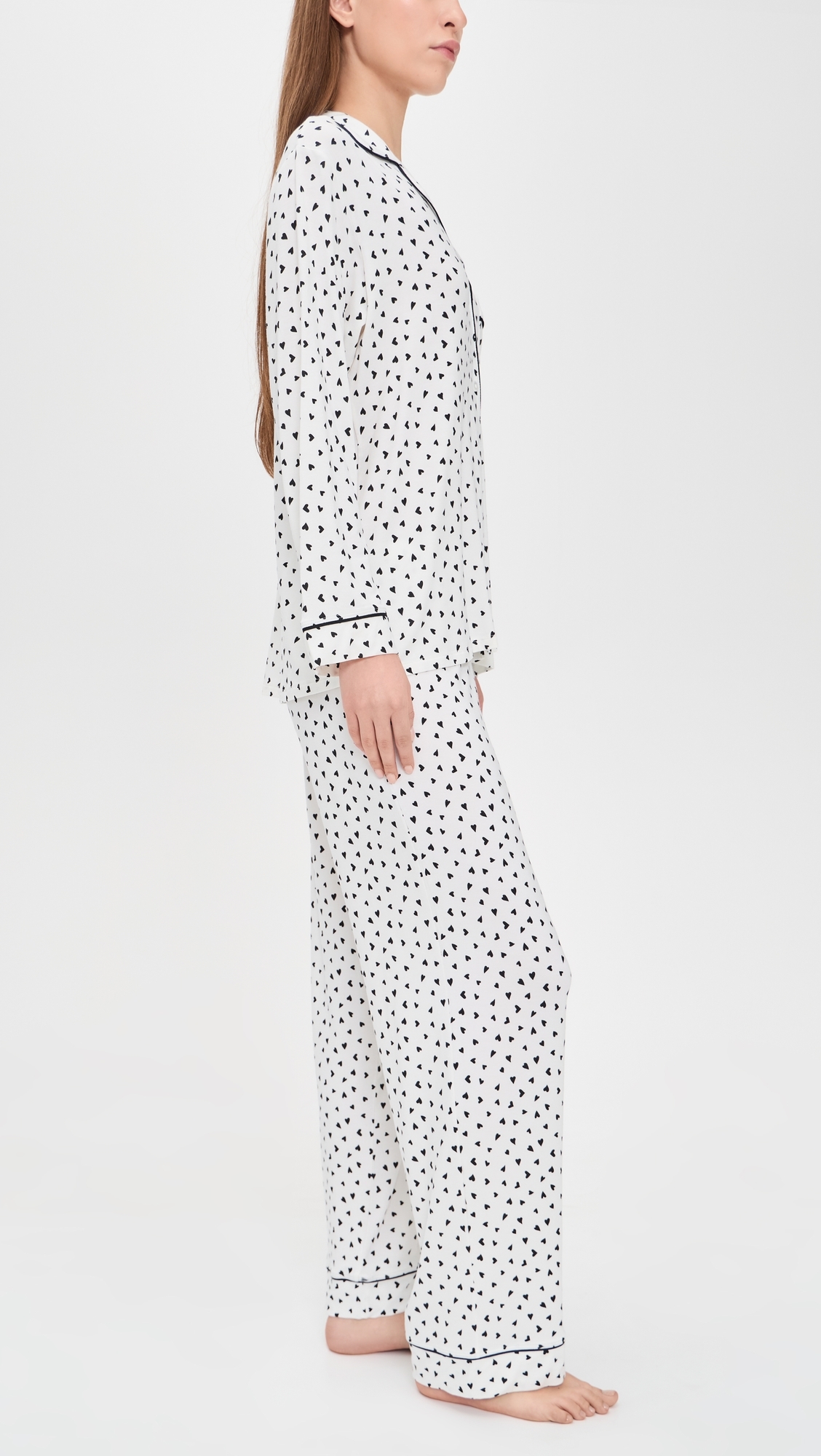Gisele Printed Long Pajama Set Heart To Heart Black/Black