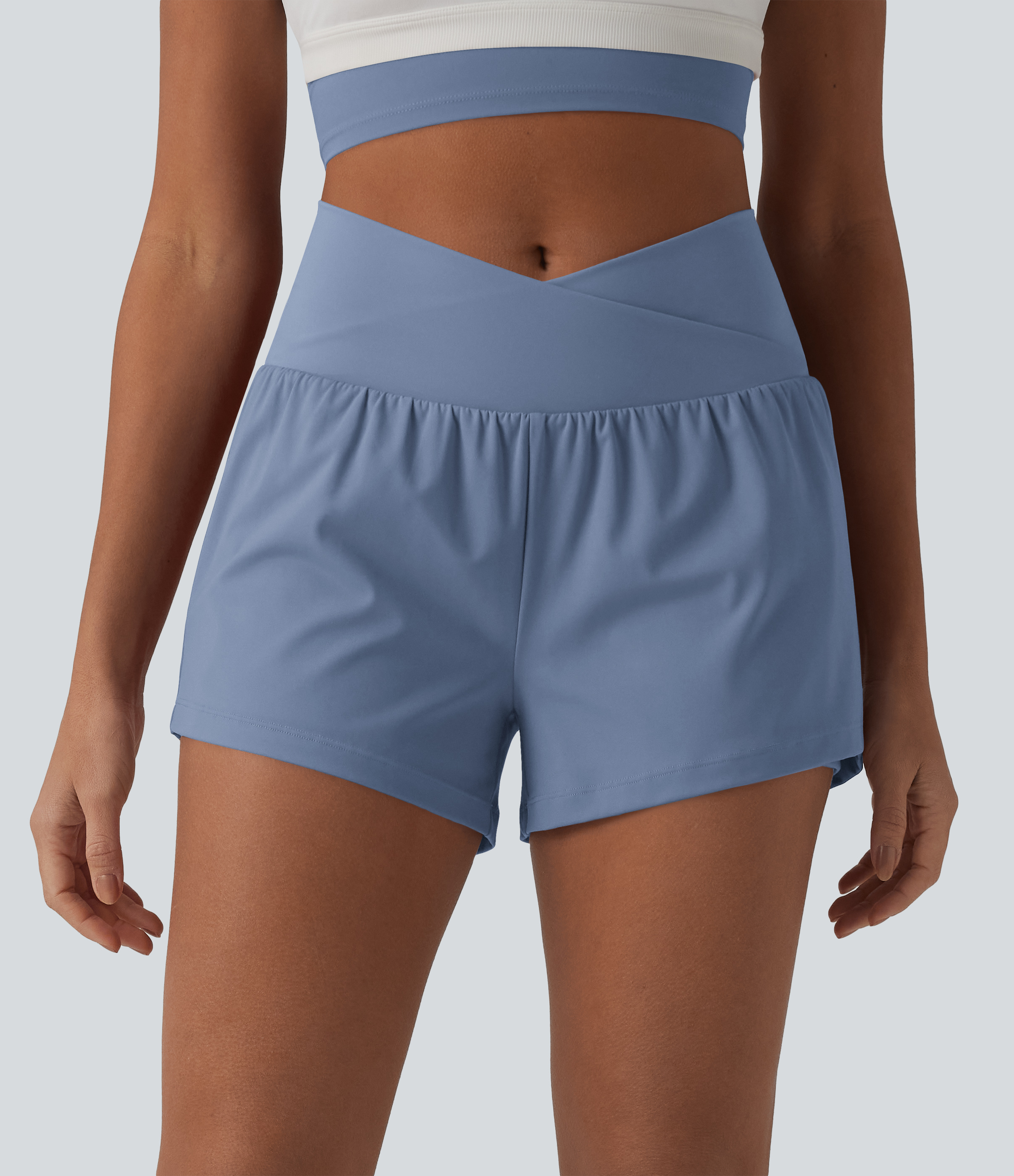 Halara SoftlyZero™ Airy Crossover High Waisted 2-in-1 Cool Touch Yoga Shorts 3'' with Pockets - Infinity