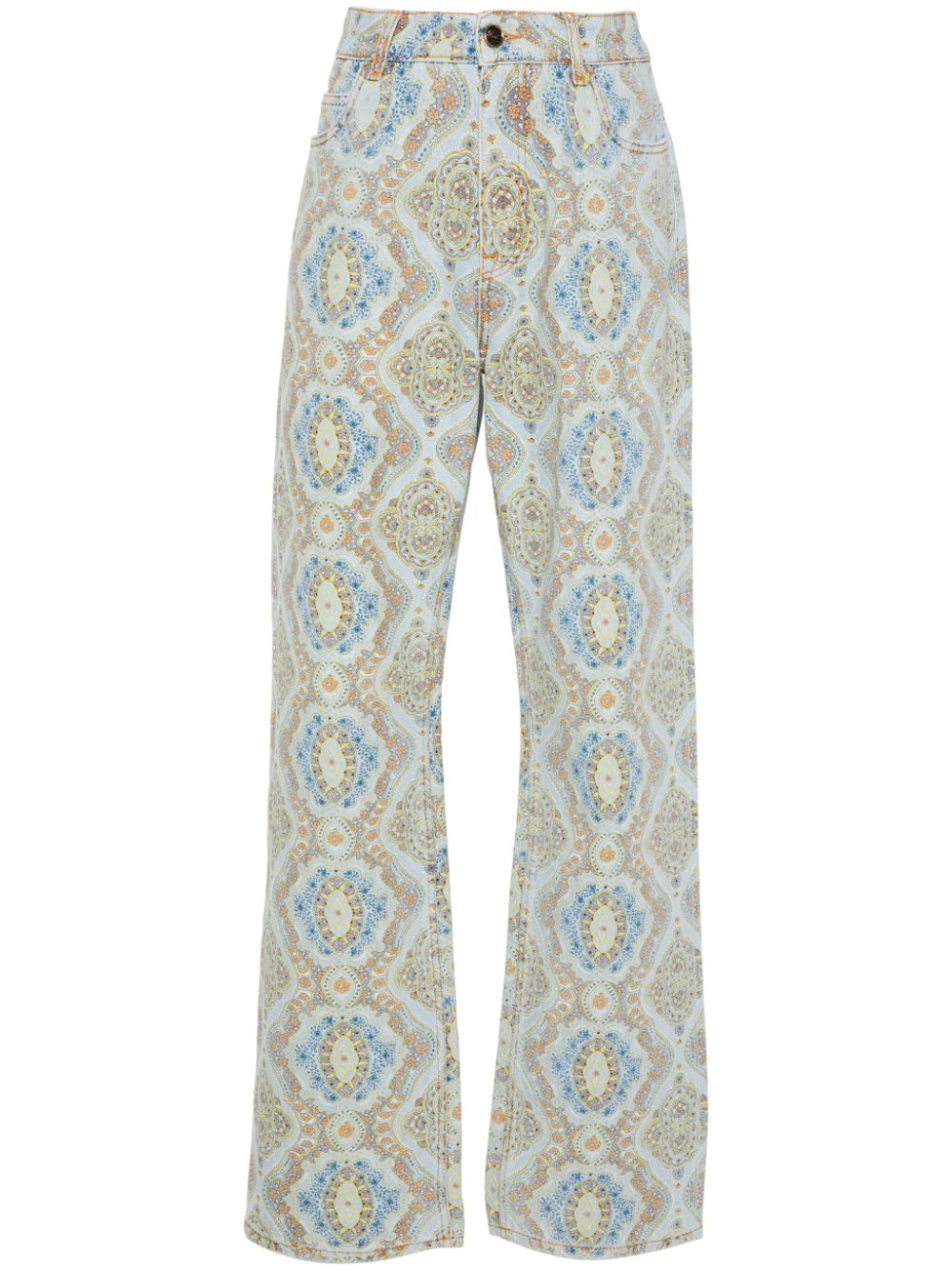 Paisley-print straight-leg jeans - Blue