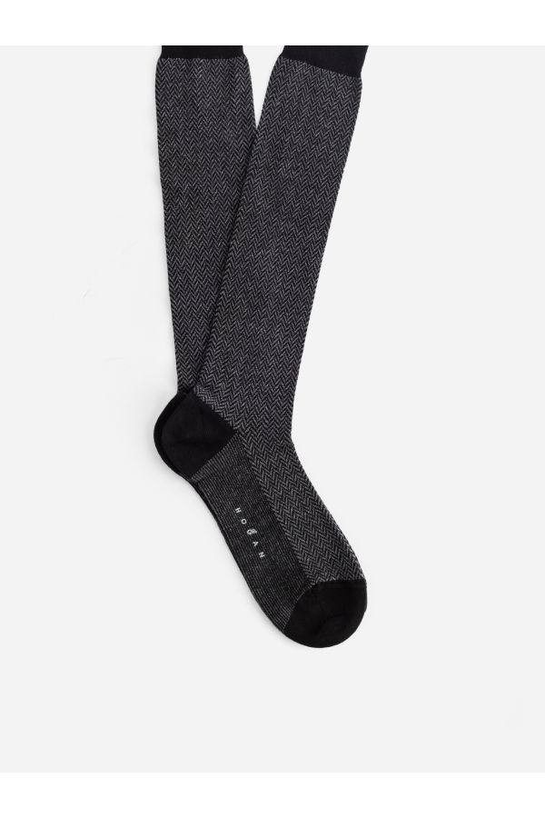 Jacquard Chevron Socks — Black