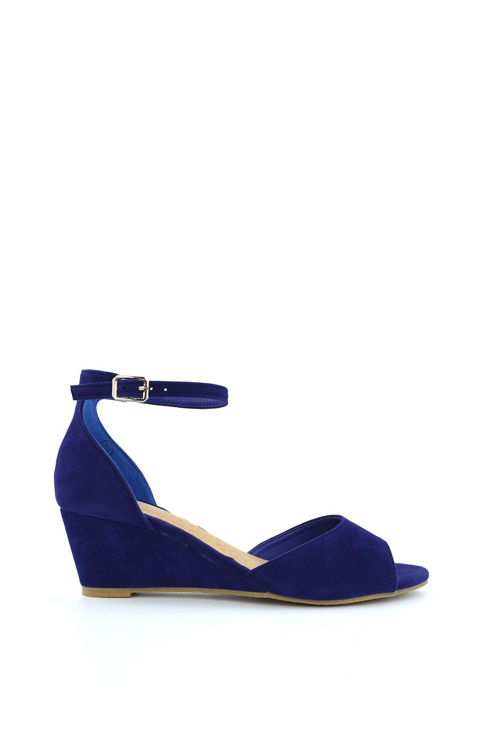 XY London Women's 'Lottie' Peeptoe Mid Wedge Heel Sandals in Navy
