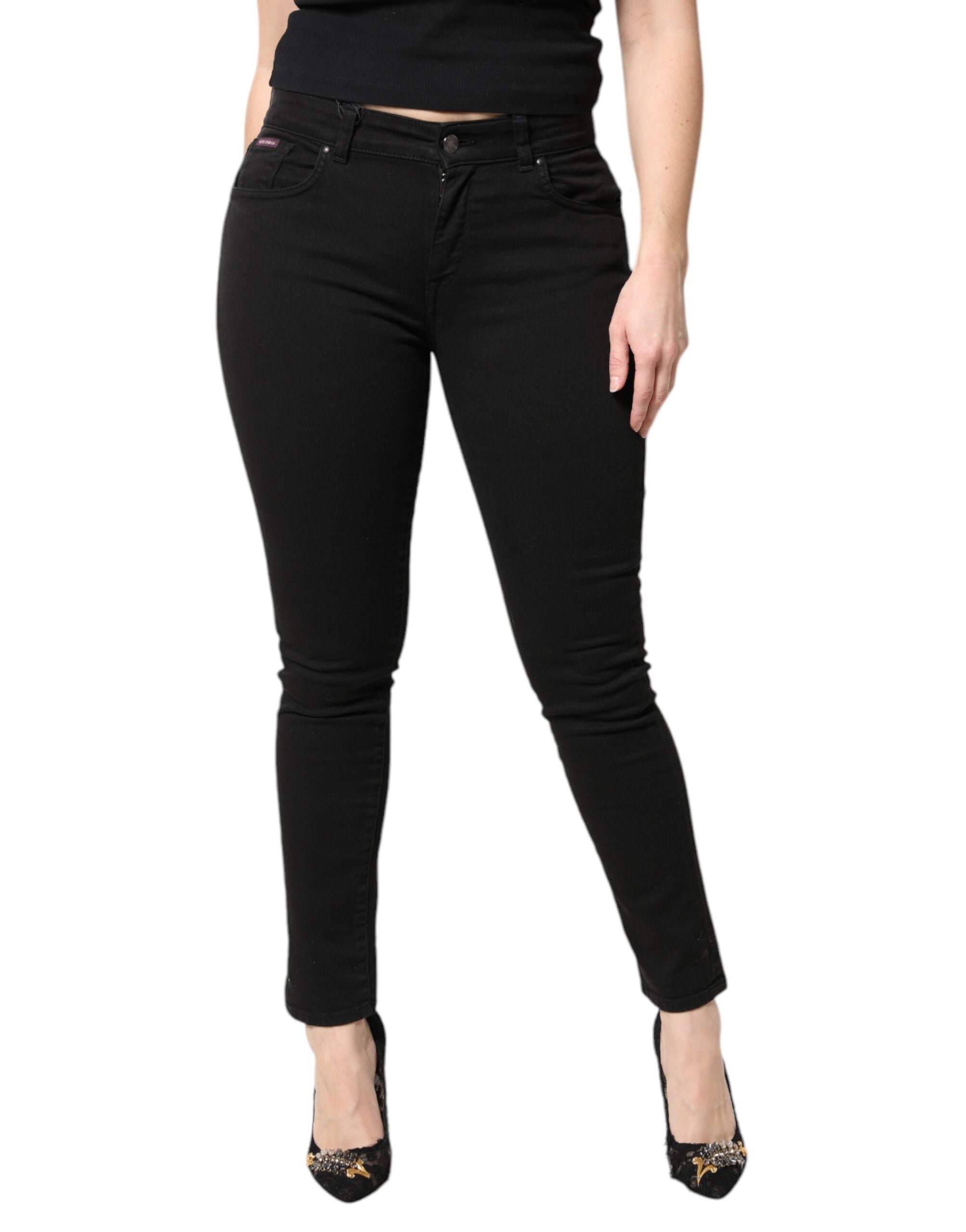 Mid-Waist Skinny Denim Jeans — Black
