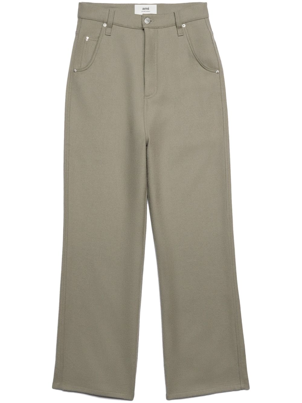 Logo-patch virgin wool straight-leg trousers - White
