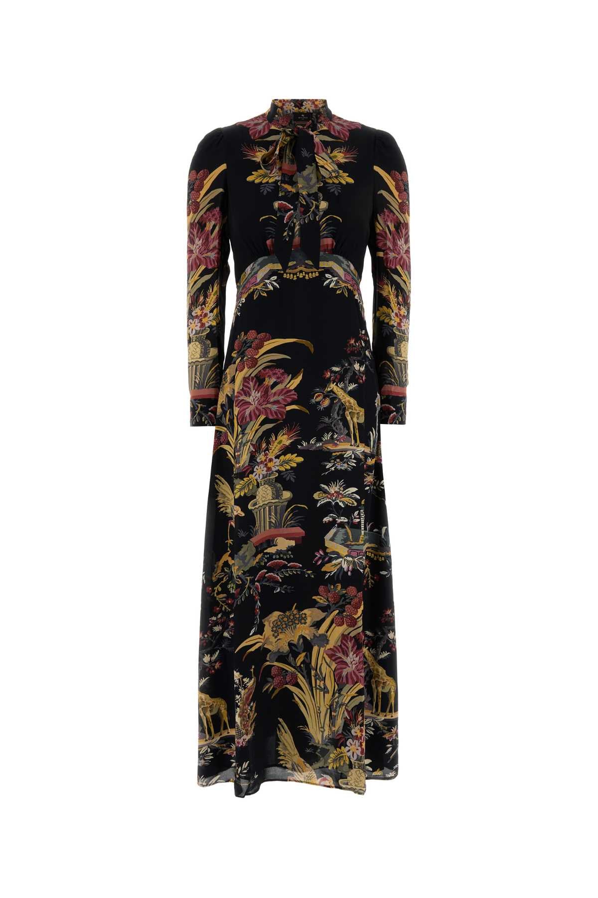 Printed Crepe Dress — Black