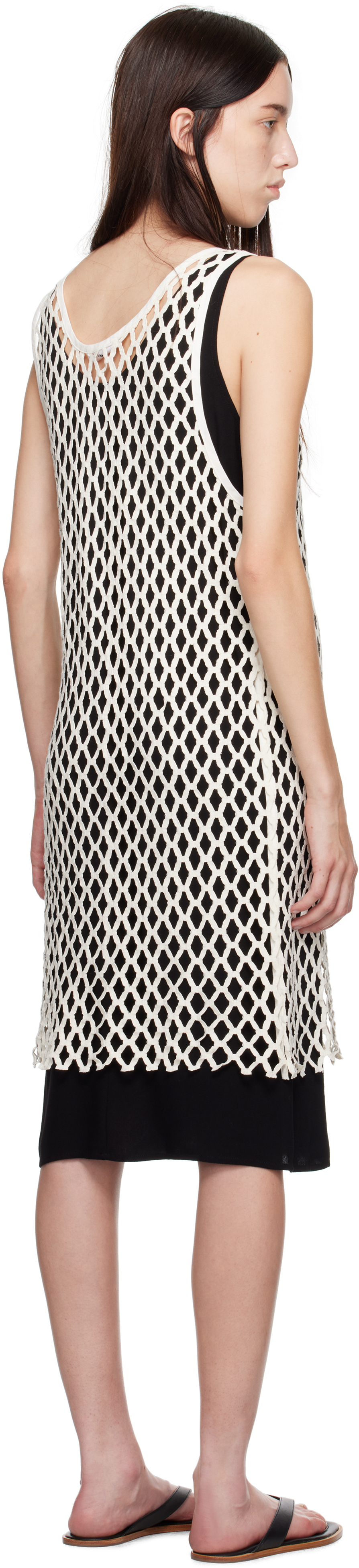 BITE White & Black Evening Lace Shift Midi Dress
