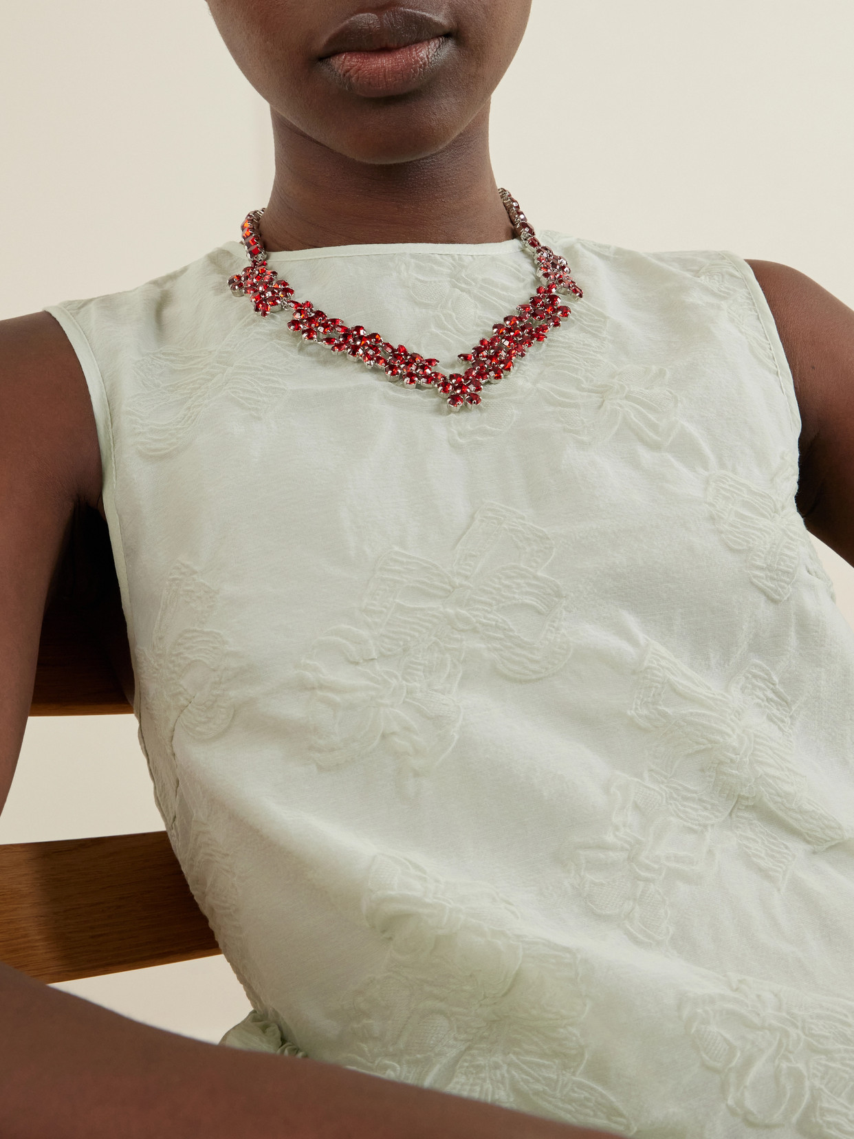 Silver-tone Crystal Necklace - Crimson