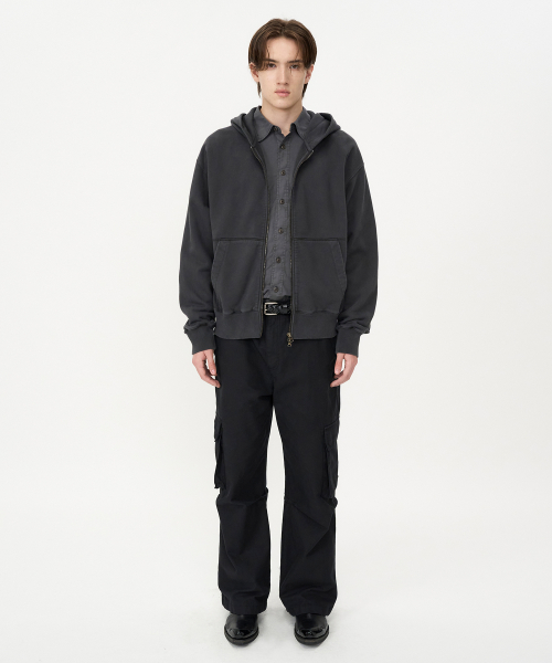 Garment Dyed Essential Zip-Up Hoodie CHARCOAL