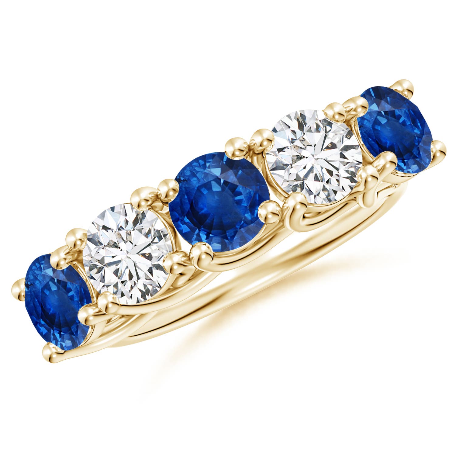 Angara 2.1 Carats Half Eternity Five Stone Sapphire and Diamond Wedding Band in 18K Yellow Gold