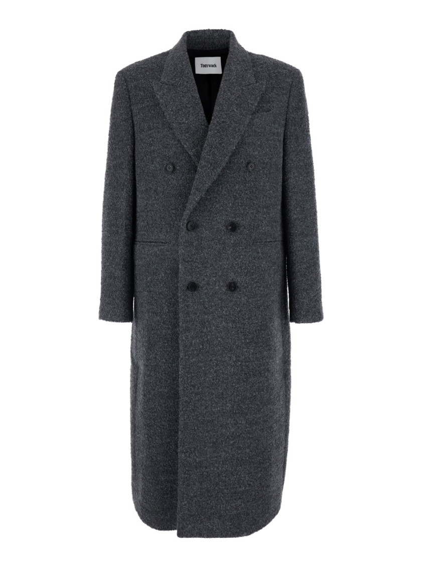 Grey Double-breasted Coat With Classic Lapels In Wool Blend Man