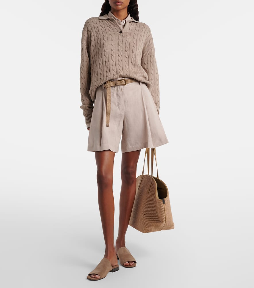Cable-knit cotton-blend polo sweater