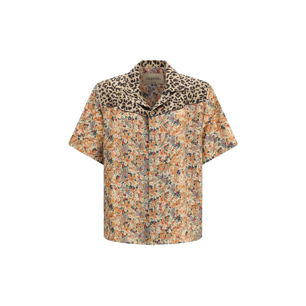 Floral & Leopard Print Silk Shirt — Multicolor
