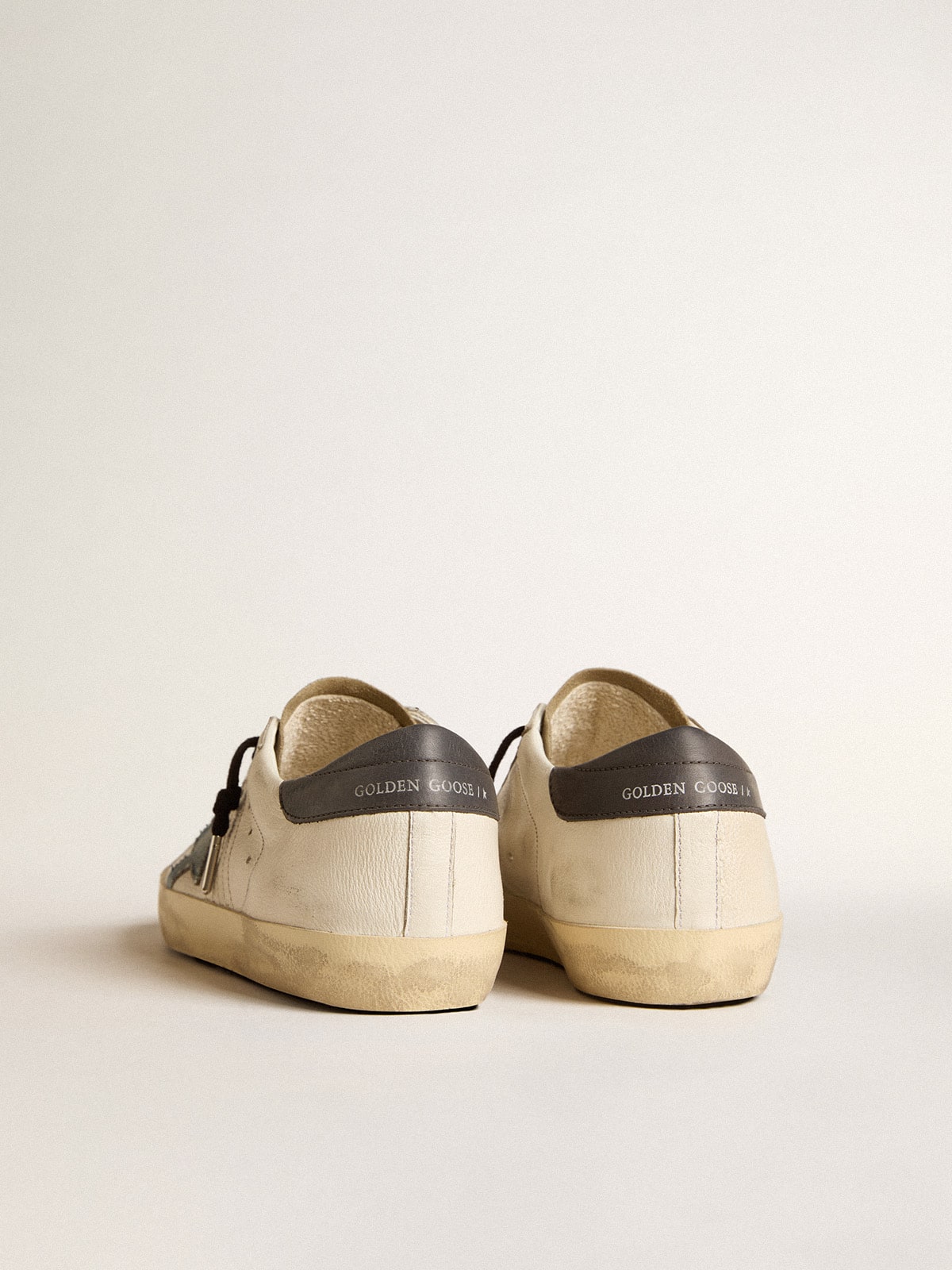 Golden Goose - Super-star In Nappa Leather With Light Blue Suede Star And Gray Leather Heel Tab, Man