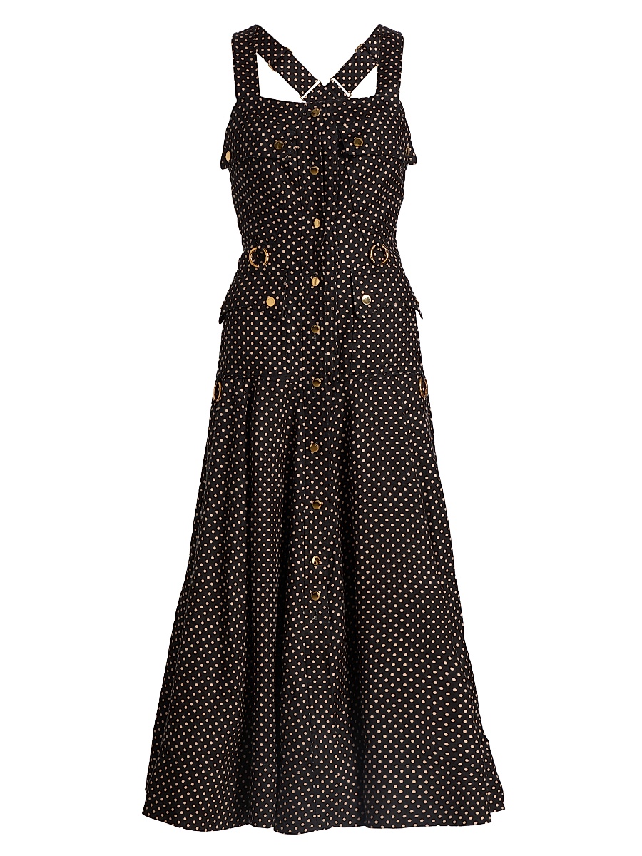 Women's Luna Polka Dot Cargo-Style Picnic Midi-Dress - Black Dot
