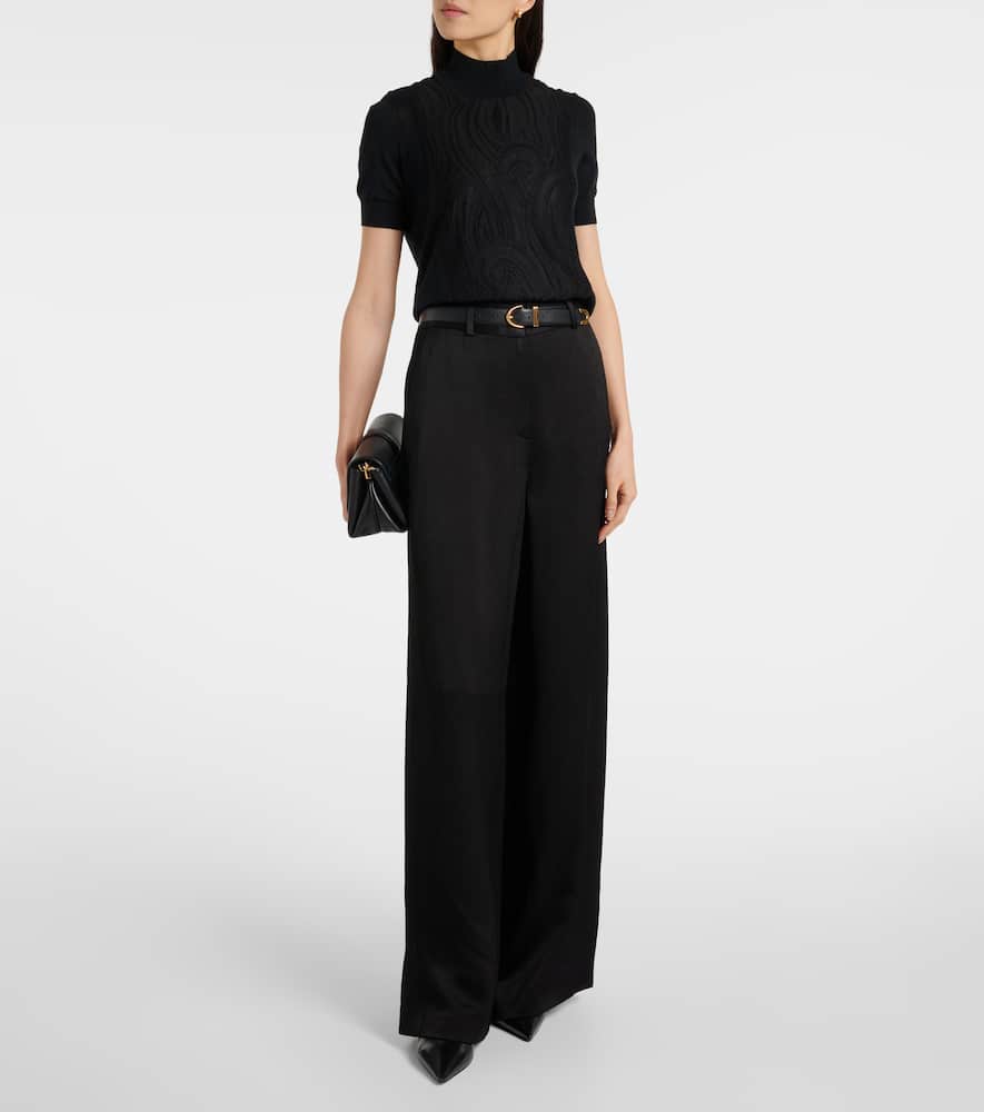 Knitted wool and silk lace top