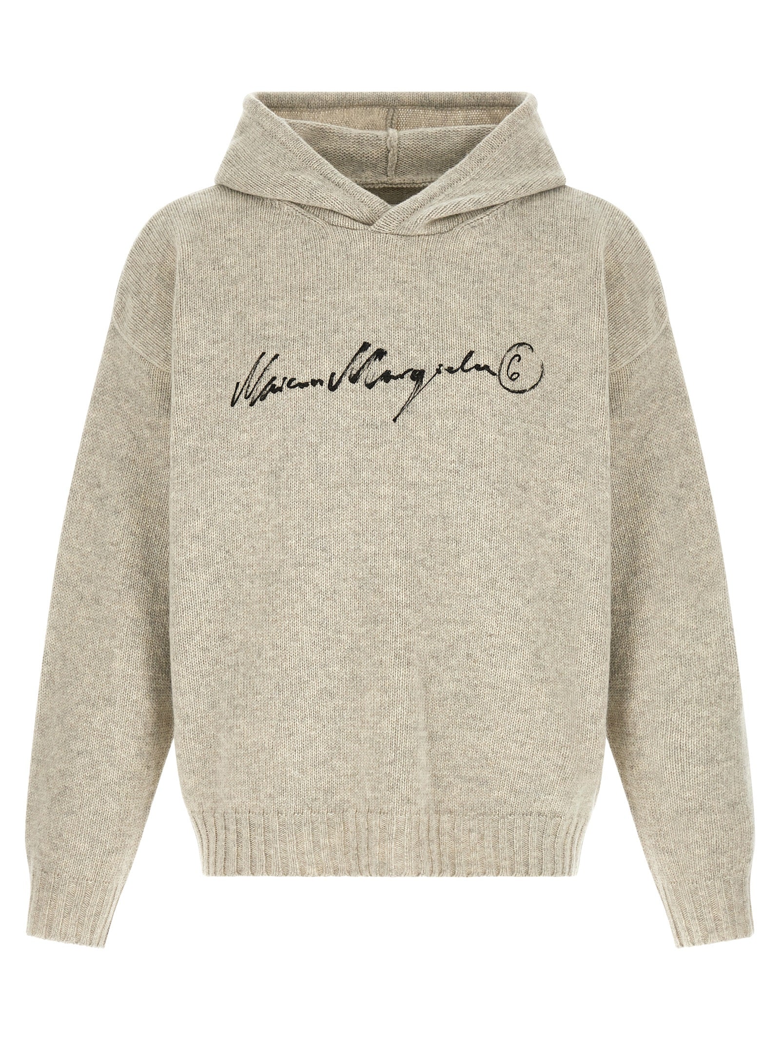 Logo-Embroidered Wool Blend Hoodie — Gray