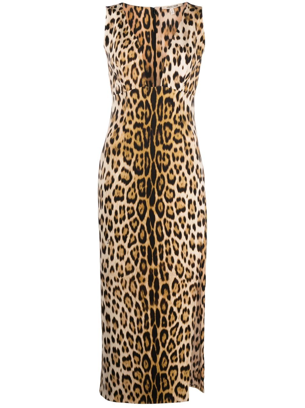 Leopard-print plunge midi dress - Neutrals