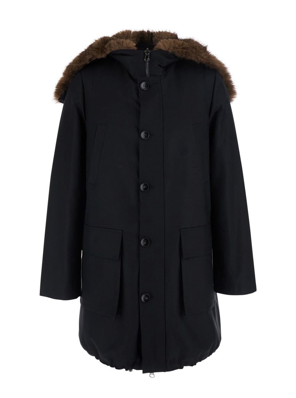 Hooded Cotton Parka Coat — Black