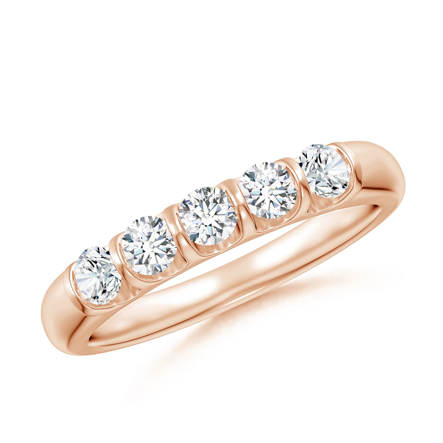 Angara 0.53 Carat Bar Set Five Stone Round Diamond Wedding Ring for Her in 14K Rose Gold