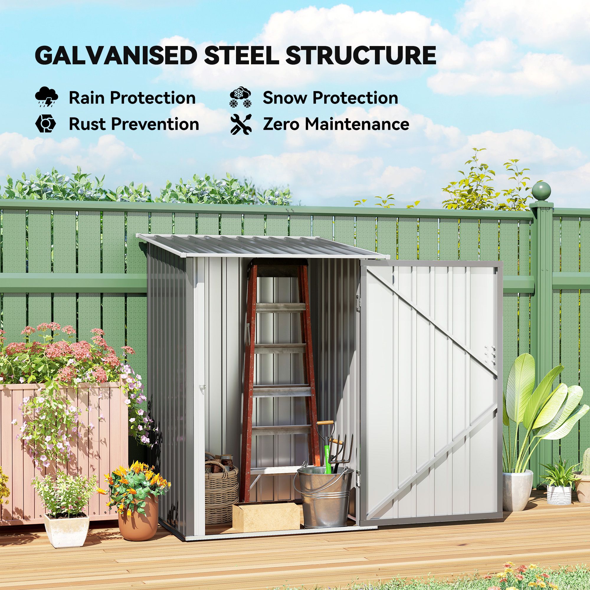 Outsunny 3. X 3. Outdoor Storage Shed Steel Garden Shed W/ Lockable Door In Grey